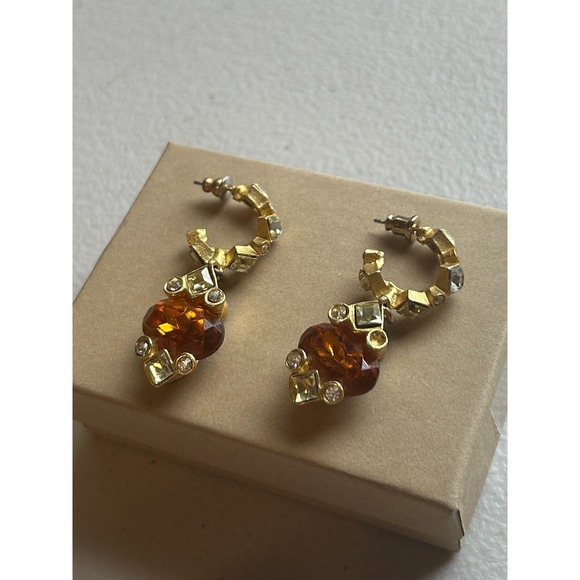 Roxanne Assoulin earrings clip on runway citrine color rhinestone statement WOW! - Picture 4 of 7